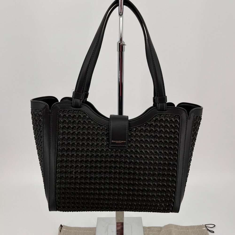Donna Karan New York Valley Stream Black Woven Leather Small Tote Bag - Picture 3 of 16